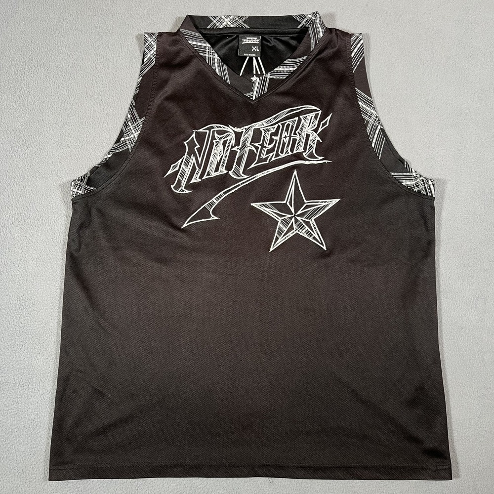 No‎ Fear Tank Top Shirt Mens XL Black Embroidered Logo Star Double Sided Y2K 90s
